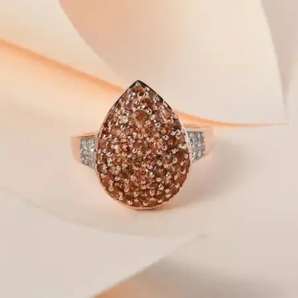 Natural Jenipapo Andalusite & Natural White Zircon Accented Cluster Style Ring - Picture 7 of 10